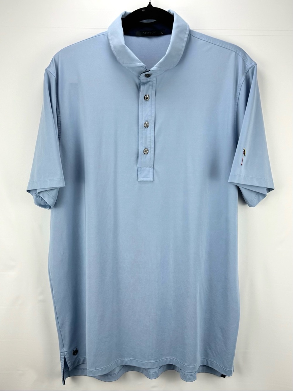 Greyson Light Blue Short-Sleeve Polo with Button Placket - Wolf & Flagstaff Logo